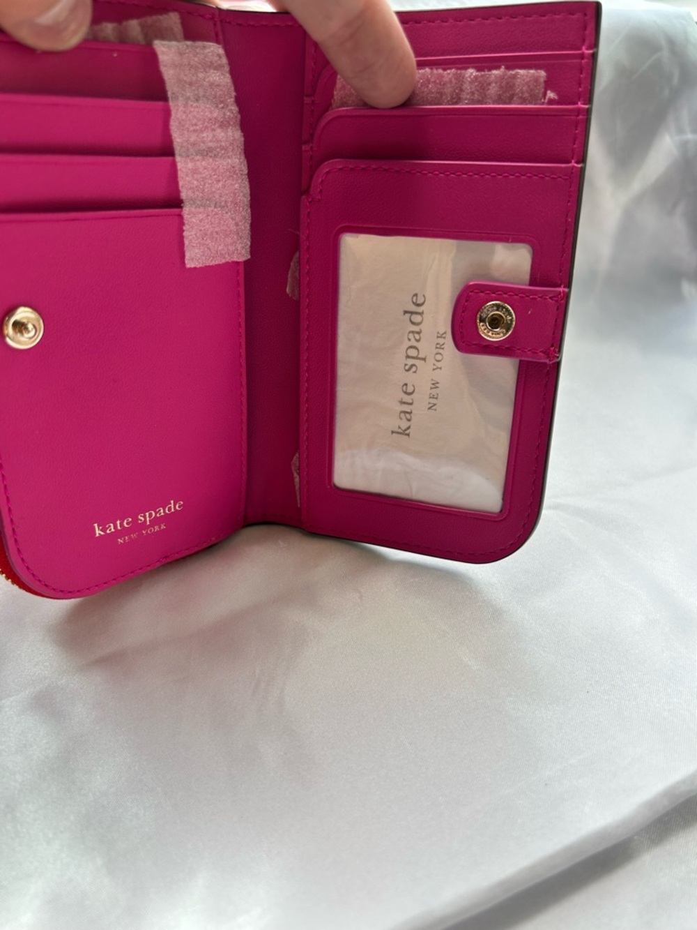 Kate Spade New York Detour Red Glitter Patent Leather Small Slim Bifold Wallet - Picture 7 of 7